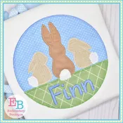 3 Bunnies Circle with Grass Applique