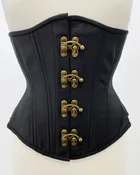 Black Cashmere with Brass Swing Hooks Hourglass Underbust Corset