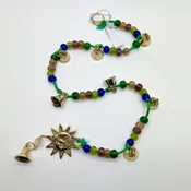 Hand-Beaded Cord w/Eight Polished Brass Bells and Polished Brass Sun 28″L