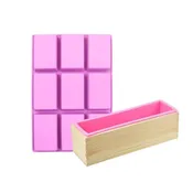 9 Cavity Rectangle Shape Soap Mold + Wooden Soap Mold - Combo Pack