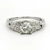 Estate Platinum Engagement Ring With 0.88 Carat Old Mine Cut Diamond GIA – J VS1