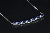 14 Karat White Gold Blue Sapphire and Diamond Bar Necklace