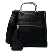 Alexander McQueen The Short Story Black Croc Print Leather Satchel