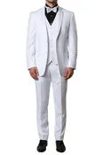 (36S, 40R, 40L, 42R) Solid White Modern Fit Tuxedo 3 Piece with 6 Button Vest