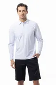 MEN'S SOLAIR COOL LONG SLEEVE POLO. WHITE COASTAL. STRIPE. 900841S
