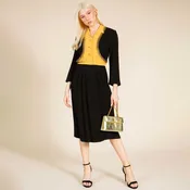 1940s Black & Mustard Studded Crepe Midi Dress — US 2/4
