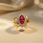 10K Two-Tone Gold Marquise Created Ruby & Diamond Halo Ring