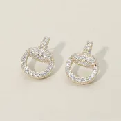 14K Gold Plated CZ Stone Paved Circle Stud Earrings