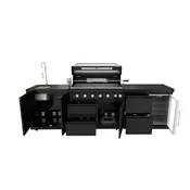 115" 6-Burner 85,000 Black Outdoor Kitchen Island Grill Rotisserie kit