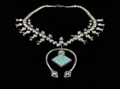 Turquoise squash blossom necklace with Naja by Allison Snowhawk Lee — The Naja