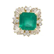 18K Yellow Gold Emerald Diamond Ballerina Halo Ring — David Reynolds Jewelry and Coin