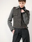 Blouson mix matières en Prince de Galles gris