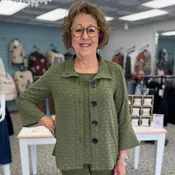 3/4 Flounce Sleeve Wire Collar Button Front Woven Jacket & Tank