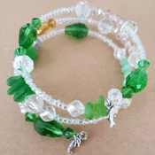 Irish Green Sea Glass and Green Beads Wrap Around Bracelet