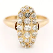 1860s Victorian 1.00ctw Diamond Cluster Cocktail Ring in Assay 14k Yellow Gold