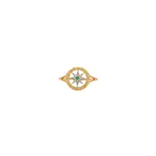 14K Yellow and White .03ct Diamond and .02ct Emerald Compass Ring Size 7