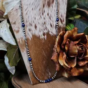 24in. Navajo Pearl Necklace w/ Blue Lapis