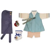 Hanbok - Blue and Beige - Boy Dol Hanbok Set - 6 Pieces