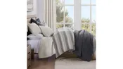 100% French Flax Linen - Queen Variegated Stripe Duvet Cover Set (Set of 3) - Charcoal