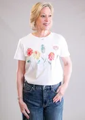 Caite Short Sleeve Cotton Malia Tee with Embroidered Flowers