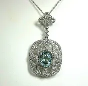 Aquamarine Pendant Chain 14K White Gold GIA Graduate Appraisal Made In The USA