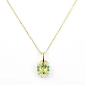 14k Yellow Gold Peridot, Tsavorite and Diamond Necklace