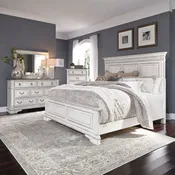 Abbey Park King California Panel Bed, Dresser & Mirror, Chest