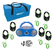 6-Station Listening Center with AudioAce Boombox Jackbox and 6 Smart-Trek Deluxe Headphones with Green Accents