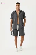 Men’s Button-Up Shirt & Cargo Shorts Set
