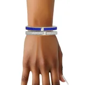 Blue Pave Hinged Bangle Bracelet Set