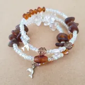 Brown Sea Glass Wrap Around Bracelet – With tiny Dolphins