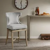 26" Swivel Counter Height Chair, Gray Polyster Fabric, Wood Legs