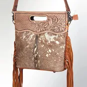American Darling Women's Brown & Gold Cowhide Fringe Crossbody