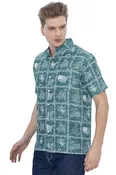 4th of July USA Map Flag and Turtle Printed Linen Effect Shirt For Men Green P00429