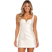 ANTIQUE WHITE EMBELLISHED NK. WIDE STRAP COCKTAIL DRESS