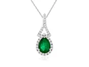 14K White Gold Diamond Accented Emerald Necklace