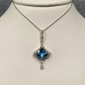 14kw, Blue Topaz and Diamond Pendant