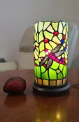 11" Green and Pink Dragonfly Stained Glass Accent Lamp