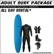 Adult Full Surf Rental Package - Complete Surfboard & Wetsuit Kit
