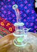 10” Rock Glass Single Perc Bent Neck Barrel Style Waterpipe w/ Mint Green Accents-RS548