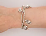 Sterling Silver Ladybug and Flower Charm Bracelet Flexible 7"