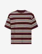 LAINE STRIPED SHORT SLEEVE OVERSIZED TEE BURGUNDY