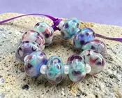 10 Amethyst Thistle Mosaic Lampwork Beads SRA