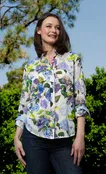 3/4 Sleeve Shirt - Blue and Green Hydrangeas