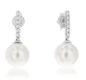 14k white gold 8mm white pearl diamonnd line top post earring