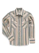Boy's Ely Cattleman Long Sleeve Textured Ecru Stripe Western Snap Shirt
