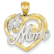 14k and Rhodium #1 Mom Heart Pendant