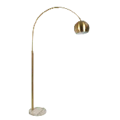 Oasis Long Arm Gold Brass Adjustable Floor Lamp with Round White Marble Base