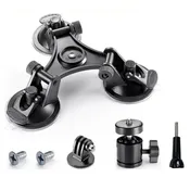 Action Camera Car Windshield Triple Suction Cup Mount Holder Stand with 1/4" Screw, 360° Ball Head – Compatible with GoPro, Insta360, DJI Osmo, Sony, Canon – Strong Secure Suction Base