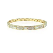 18k Yellow Gold 2.26ctw Round and Asscher Cut Diamond Bangle Bracelet